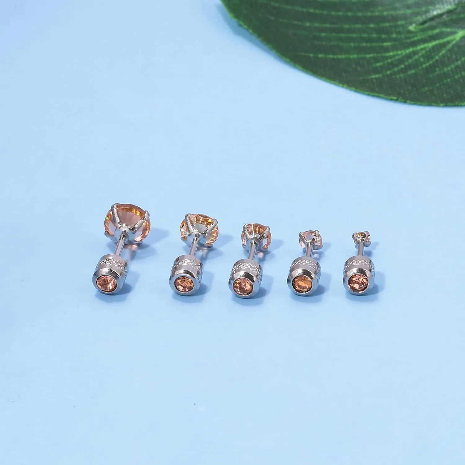 5 Pairs Stud Earrings Colorful Cubic Zirconia Stainless Steel Stud Earring Hypoallergenic Screw Back Earrings Double Side Piercing Earrings Gifts for Women Mother's Day