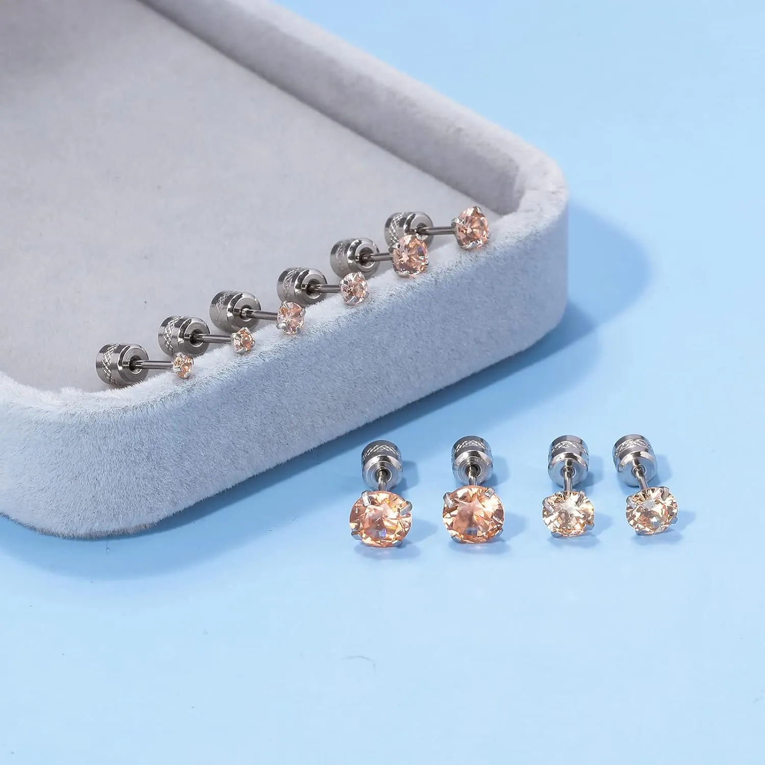 5 Pairs Stud Earrings Colorful Cubic Zirconia Stainless Steel Stud Earring Hypoallergenic Screw Back Earrings Double Side Piercing Earrings Gifts for Women Mother's Day