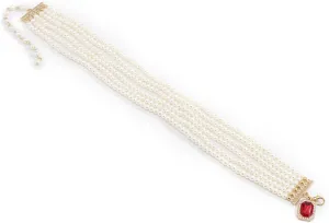 6 Layered Necklace for Women, Layered Necklaces for Women Trendy Adjustable Gold Plated Gold Pearl Beaded Chain Necklace with Cubic Zirconia