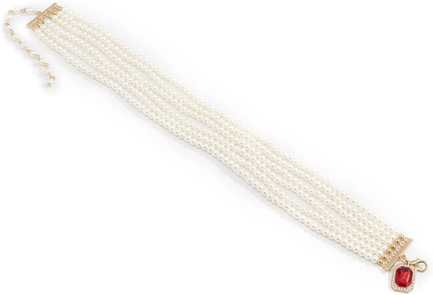 6 Layered Necklace for Women, Layered Necklaces for Women Trendy Adjustable Gold Plated Gold Pearl Beaded Chain Necklace with Cubic Zirconia