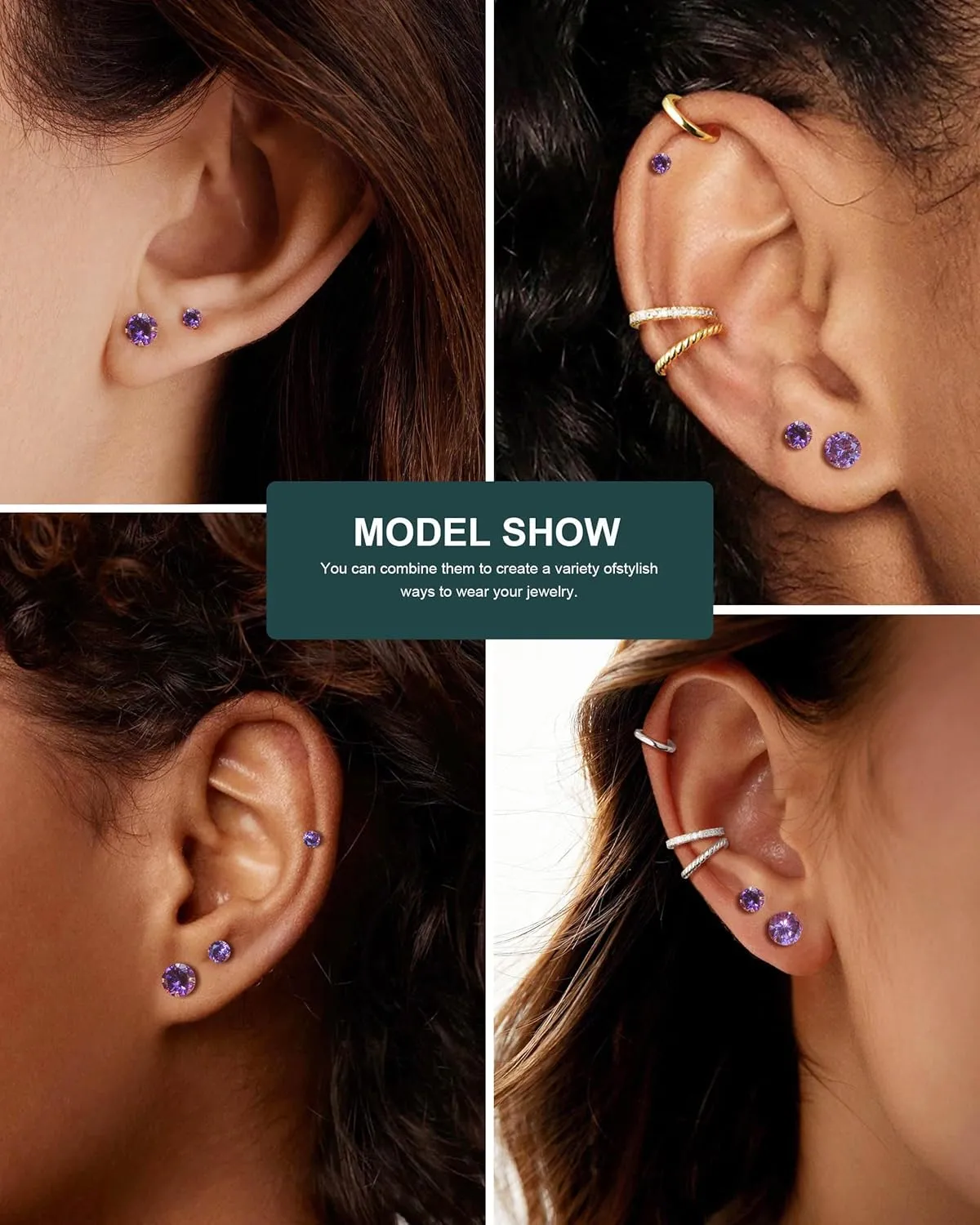 6 Pairs Hypoallergenic Surgical Steel Threaded Ear Studs for Cartilage, Helix, Lobe | Cubic Zirconia Flat Back Earrings for Women | Minimalist Everyday Jewelry Gifts