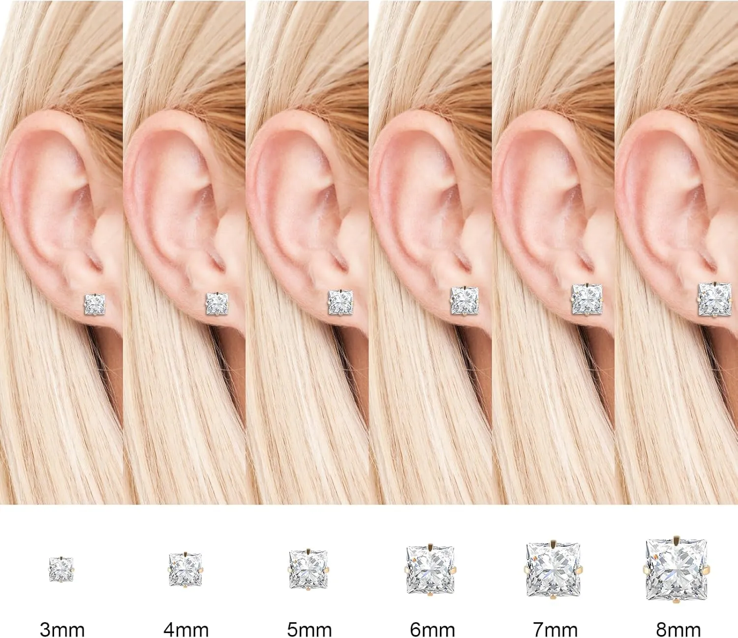 6 Pairs Surgical Stainless Steel Screw back Stud Earrings, 18K Gold Plated Heart Star Square Princess Cut Round Cubic Zirconia CZ Stud Earrings Set