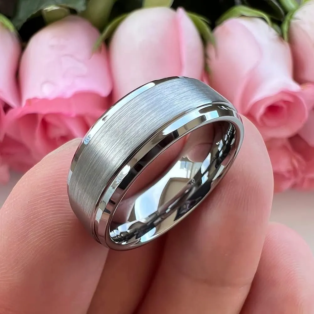 6mm 8mm Tungsten Rings for Men Women Engagement Wedding Bands Stepped Beveled Edges I Love You Engraved Comfort Fit