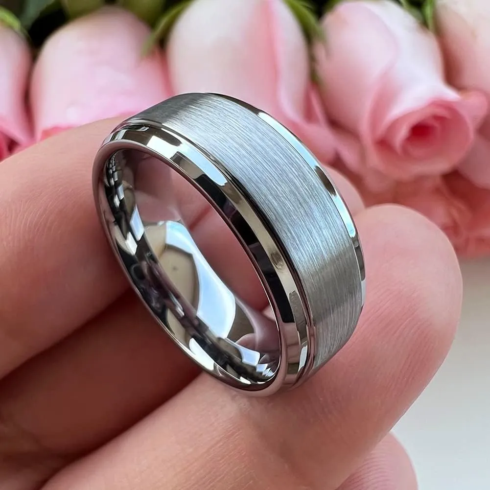 6mm 8mm Tungsten Rings for Men Women Engagement Wedding Bands Stepped Beveled Edges I Love You Engraved Comfort Fit