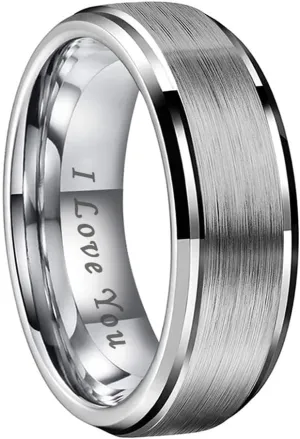 6mm 8mm Tungsten Rings for Men Women Engagement Wedding Bands Stepped Beveled Edges I Love You Engraved Comfort Fit