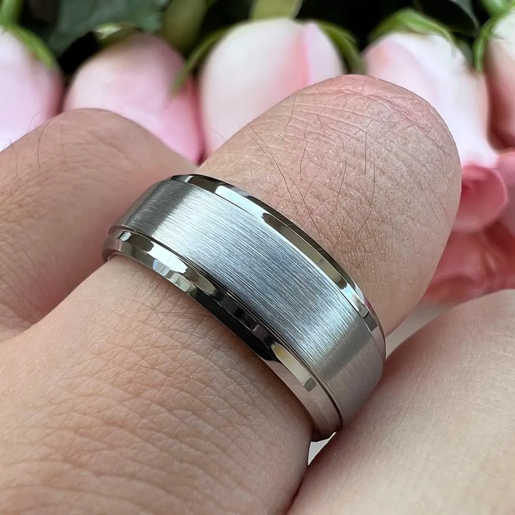 6mm 8mm Tungsten Rings for Men Women Engagement Wedding Bands Stepped Beveled Edges I Love You Engraved Comfort Fit