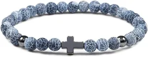 6mm 8mm Women Men Prayer Beaded Bracelet Hematite Cross Natural Wood Beads Lava Stone Onyx Meditation Bracelets Yoga Jewelry RK69I (6mm Black weathered)