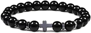 6mm 8mm Women Men Prayer Beaded Bracelet Hematite Cross Natural Wood Beads Lava Stone Onyx Meditation Bracelets Yoga Jewelry RK69I (8mm Black light)