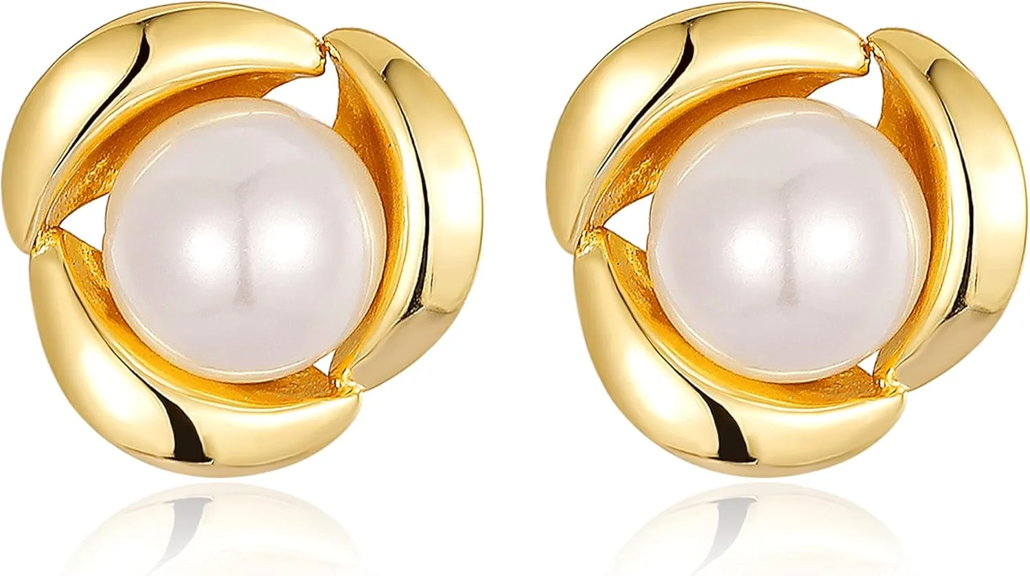 6mm Small Natural Shell Pearl Earrings - Stud Earrings - Hypoallergenic Earrings - Rose Earrings - Gold Plated Earrings - Rose petal-shaped Gold Stud Earrings For Women - Sterling Silver Earrings - Cute Earrings - Art Deco Jewelry - Bridal Earrings - Gift