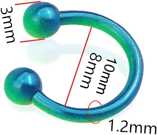 6PCS Blue-Green Black-White Blue-White 16G 1.2mm Titanium Steel Surgical Steel Septum Piercing Stainless Steel Horseshoe Septum Nose Rings C-shaped Nose Lip Piercing Septum Jewelry for Women 8mm