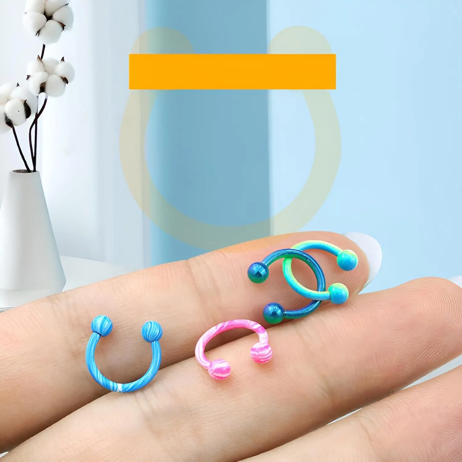 6PCS Blue-Green Black-White Blue-White 16G 1.2mm Titanium Steel Surgical Steel Septum Piercing Stainless Steel Horseshoe Septum Nose Rings C-shaped Nose Lip Piercing Septum Jewelry for Women 8mm