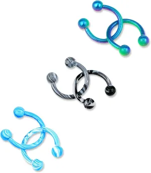 6PCS Blue-Green Black-White Blue-White 16G 1.2mm Titanium Steel Surgical Steel Septum Piercing Stainless Steel Horseshoe Septum Nose Rings C-shaped Nose Lip Piercing Septum Jewelry for Women 8mm