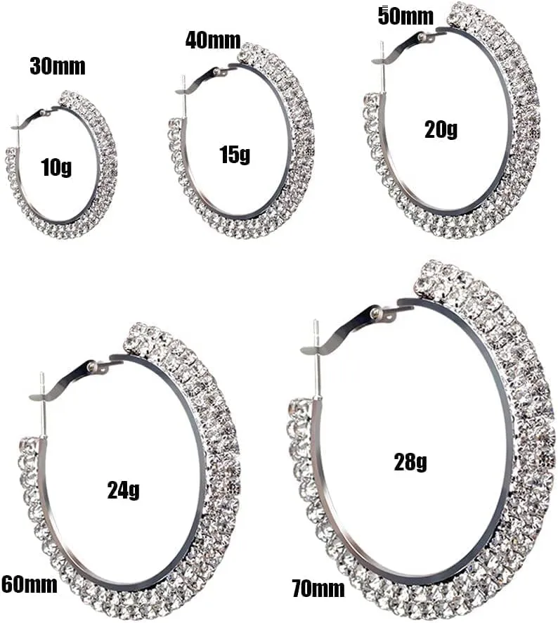 7 Pairs Gold Silver Large Rhinestone Hoop Earrings Set Big Sparkly 3-10cm Round Hoops Earrings Jewelry for Party Gift Wedding Date