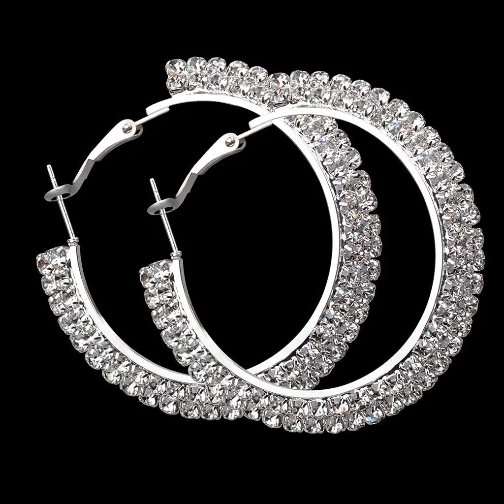 7 Pairs Gold Silver Large Rhinestone Hoop Earrings Set Big Sparkly 3-10cm Round Hoops Earrings Jewelry for Party Gift Wedding Date