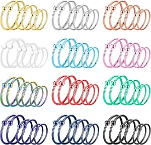 72Pcs 20G 316L Stainless Steel Nose Rings Hoops for Women Men Nose Hoops Colorful Helix Earrings Hoop Cartilage Tragus Earrings Lip Rings Nose Piercing Jewelry 7/8/10mm