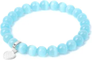 8 Mm White Moonstone Beads Bracelets Women Mineral Stone Balance Yoga Mala Prayer Braelet Men Classic Handmade Stretch Bangle,4,17 cm