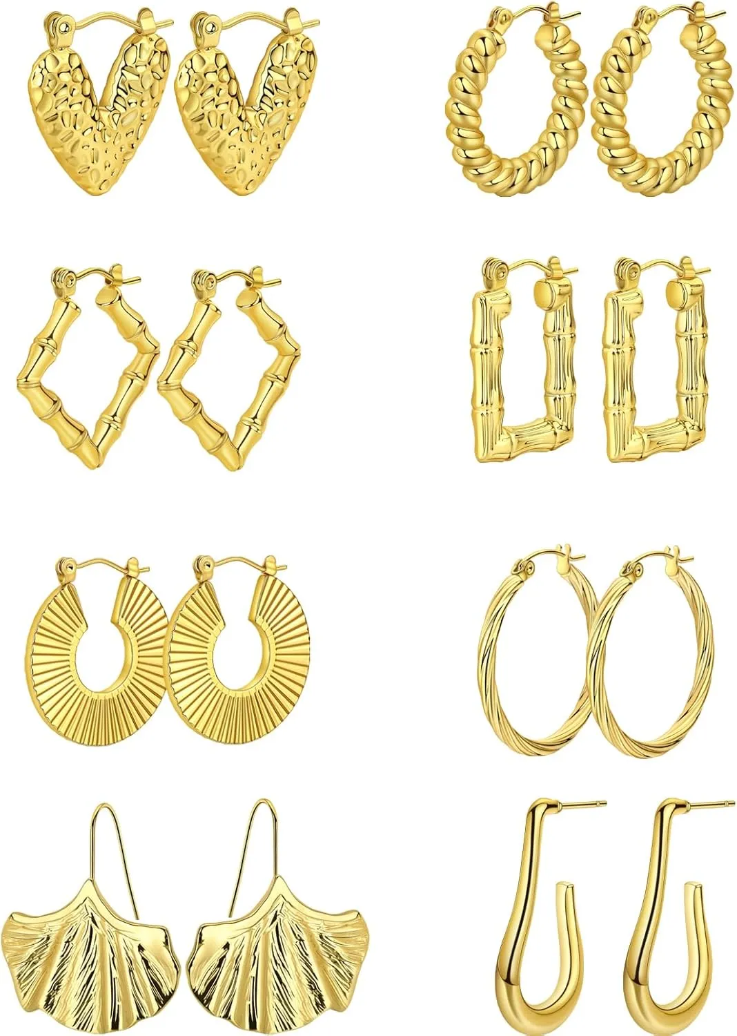 8 Pairs Stainless Steel Chunky Gold Silver Hoop Earrings Set,Gold Earrings for Women,Hypoallergenic Hoop Huggie Trendy Jewelry Earrings for Women