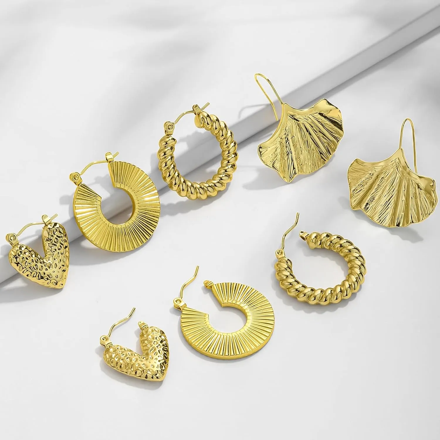 8 Pairs Stainless Steel Chunky Gold Silver Hoop Earrings Set,Gold Earrings for Women,Hypoallergenic Hoop Huggie Trendy Jewelry Earrings for Women