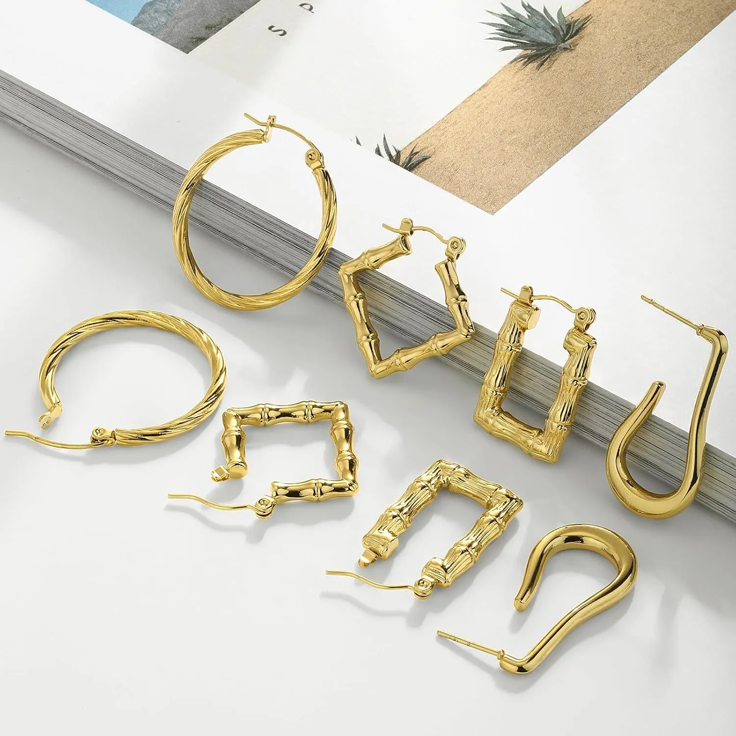 8 Pairs Stainless Steel Chunky Gold Silver Hoop Earrings Set,Gold Earrings for Women,Hypoallergenic Hoop Huggie Trendy Jewelry Earrings for Women