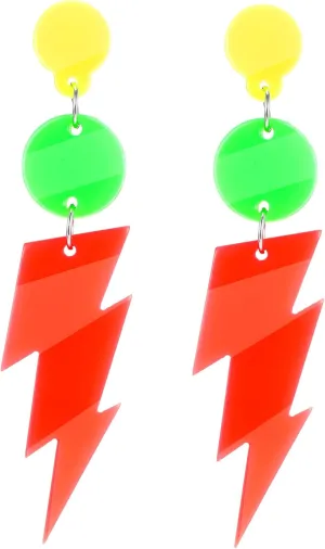 80s 90s Neon Earrings for Women Lightning Bolt Earrings Retro Lightning Earrings Colorful Geometric Pendant Drop Dangle Earrings Neon Accessories for Women 80's Outfit Glow Party(Orange)