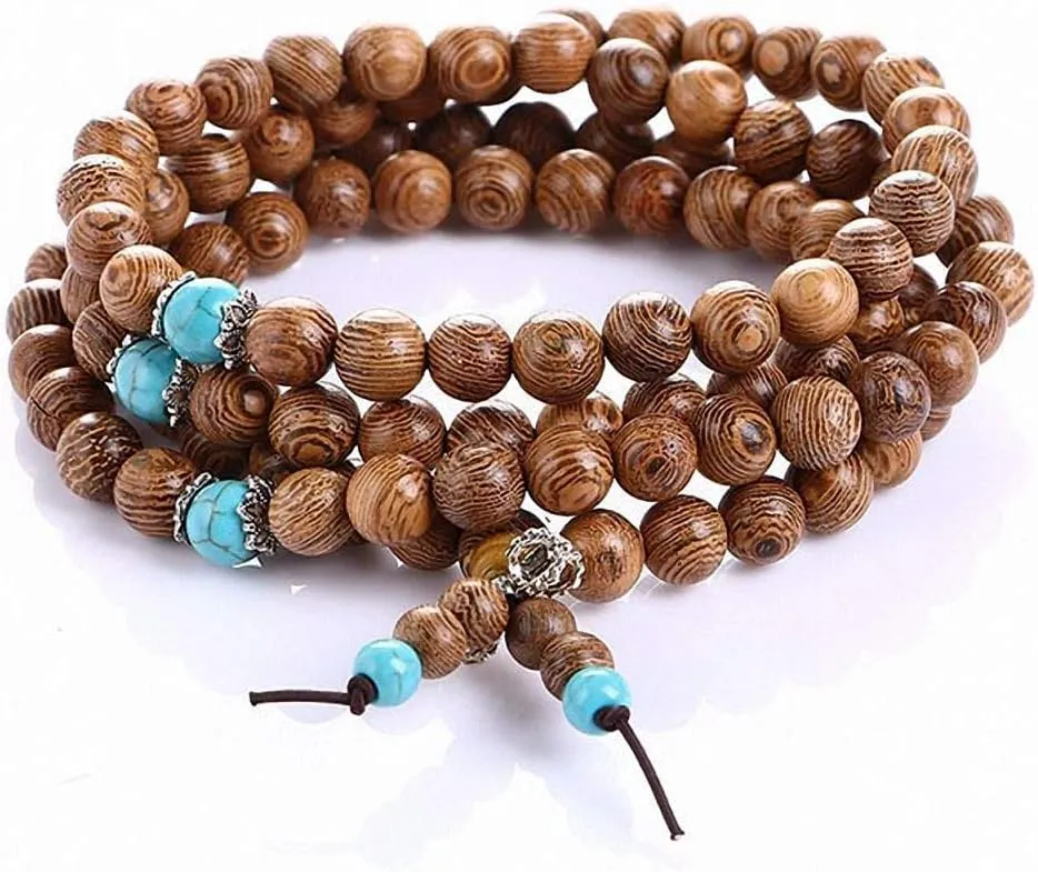 8mm Natural Sandalwood Buddhist Buddha Meditation 108 Beads Wood Prayer Bead Mala Bracelet