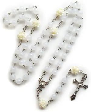 8mm Rosary Beads Flower Luminous Necklace With Crucifix For Cross Pendant Necklaces Glow In Dark Religious Jewelry For Men Women Rosary Necklace