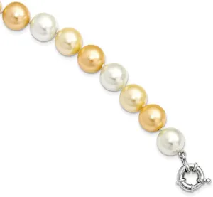 925 Sterling Silver 12-13mm Yellow and White Imitation Shell Pearl Necklace
