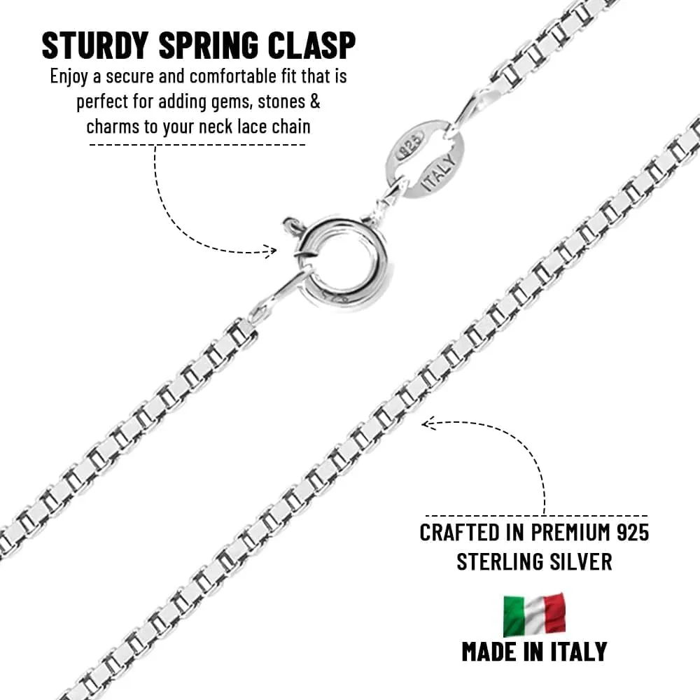 925 Sterling Silver Box Chain Necklace Jewelry for Women Men Thin, Dainty, Durable Sturdy gift 0.8mm &1mm Made in Italy
