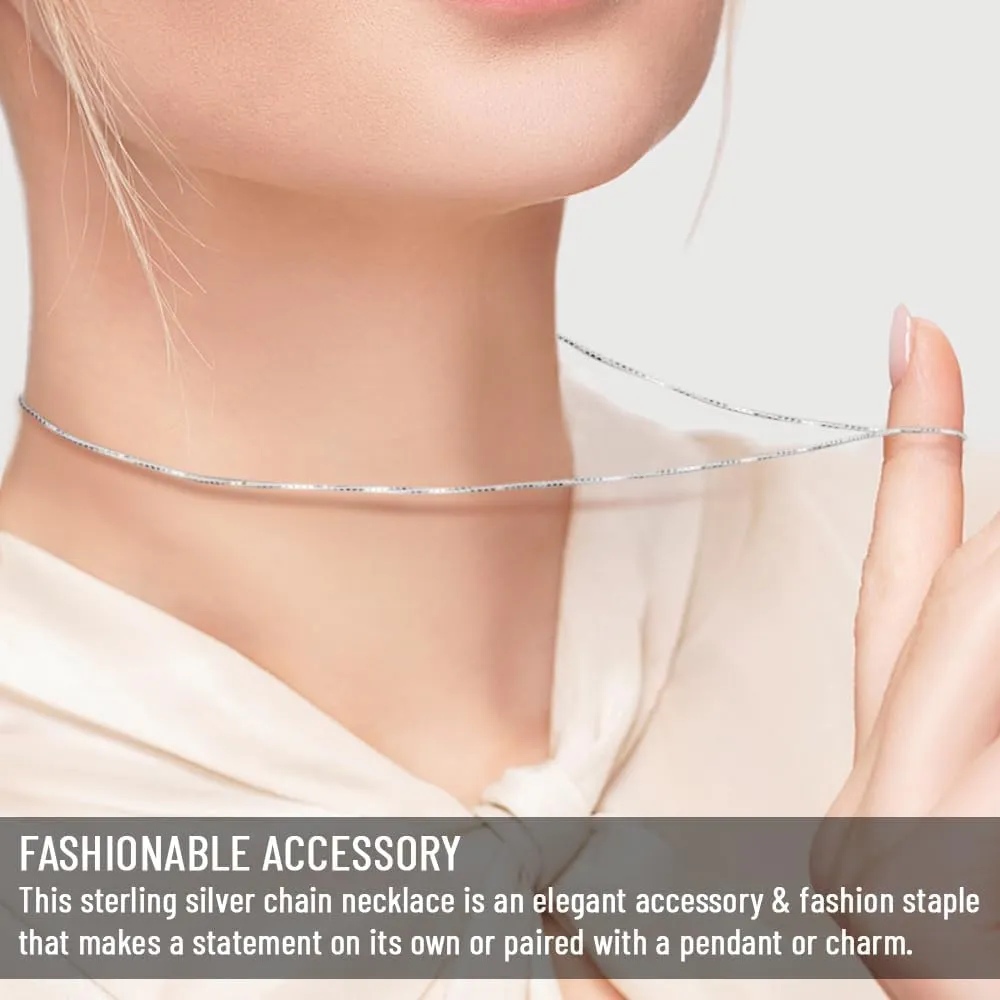 925 Sterling Silver Box Chain Necklace Jewelry for Women Men Thin, Dainty, Durable Sturdy gift 0.8mm &1mm Made in Italy