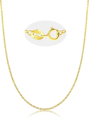 925 Sterling Silver Cable Chain For Women, 18K Gold Plated Necklace, 1.4mm Fine Cable Chain, 16,18,20,22,24 Lengths