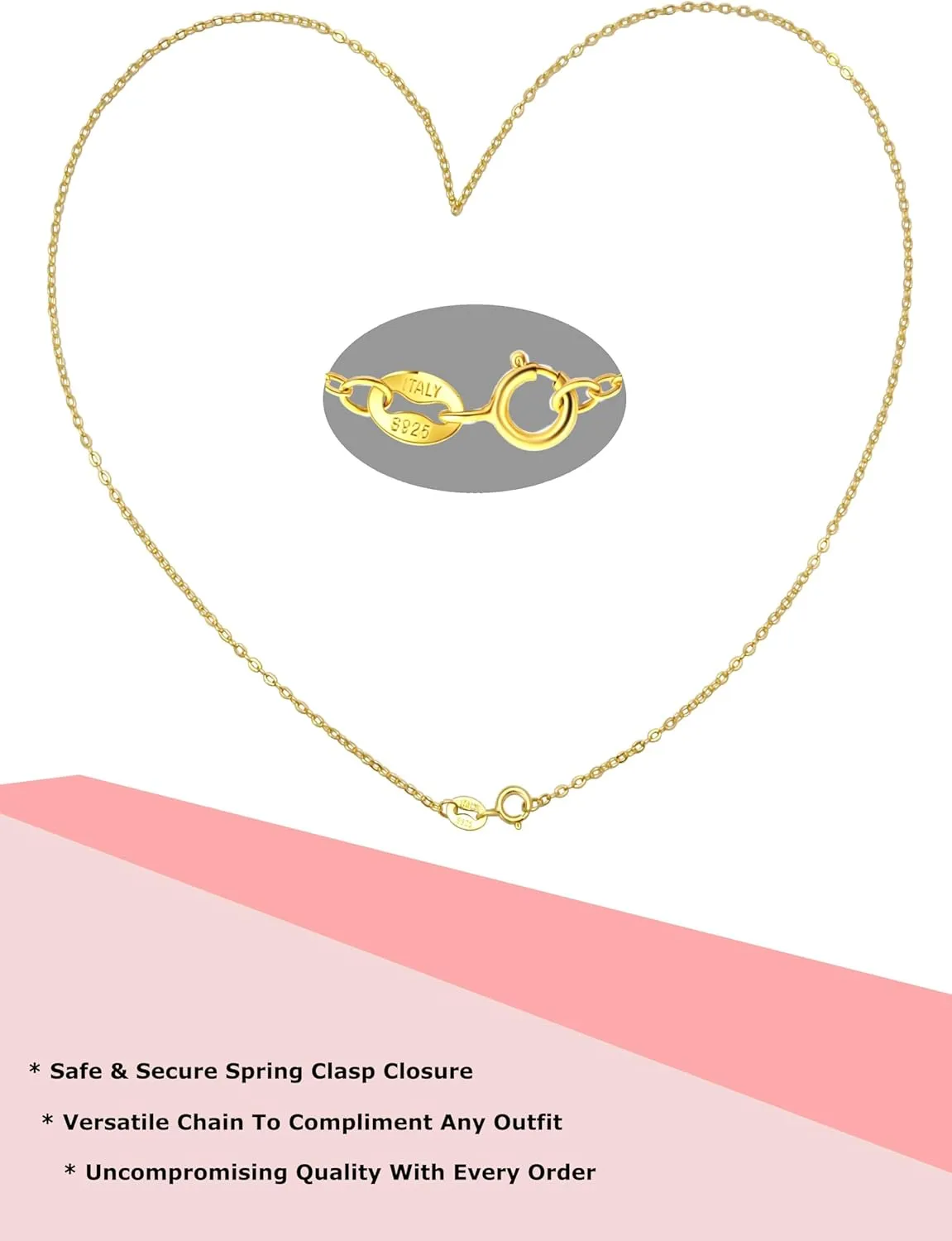 925 Sterling Silver Cable Chain For Women, 18K Gold Plated Necklace, 1.4mm Fine Cable Chain, 16,18,20,22,24 Lengths