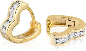 925 Sterling Silver Heart Earrings Small Hoop Earrings for Women Cubic Zirconia 14K Gold Plated Hoop Earrings Hypoallergenic Lightweight Earrings Small Huggie Hoops Earrings for Women Trendy