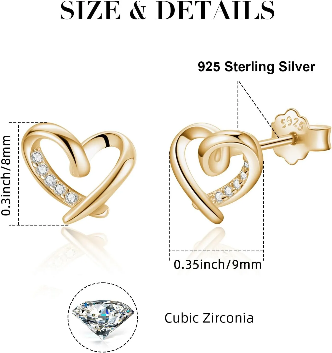 925 Sterling Silver Heart Earrings,Hypoallergenic Silver Stud Earrings for Women,Love Heart Studs Earrings Gift for Women