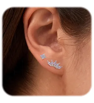 925 Sterling Silver Hypoallergenic Cartilage Earrings Studs Set for Multiple Piercing for Women Handmade CZ 14K Gold Plated Stacks Stud Earrings for Helix Tragus Conch Piercing Silver2