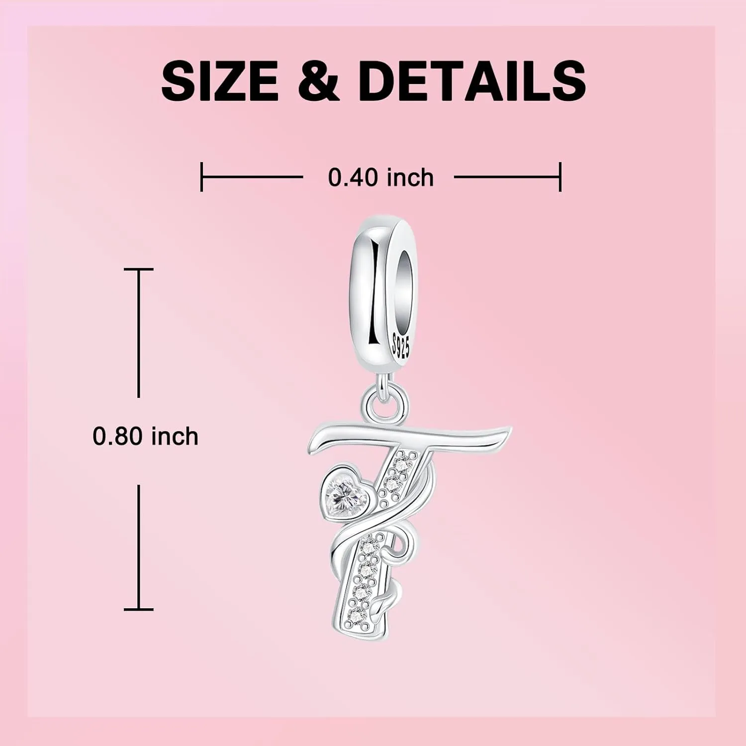 925 Sterling Silver Letter Charms Fit for Charms Bracelet and Necklace Alphabet Initial Dangle Charms Jewelry Gifts for Women