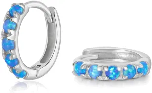 925 Sterling Silver Opal Hoop Earrings White/Blue/Pink/Green Opal Small Gold Plated Hinged Huggie Earrings 6/8/10mm