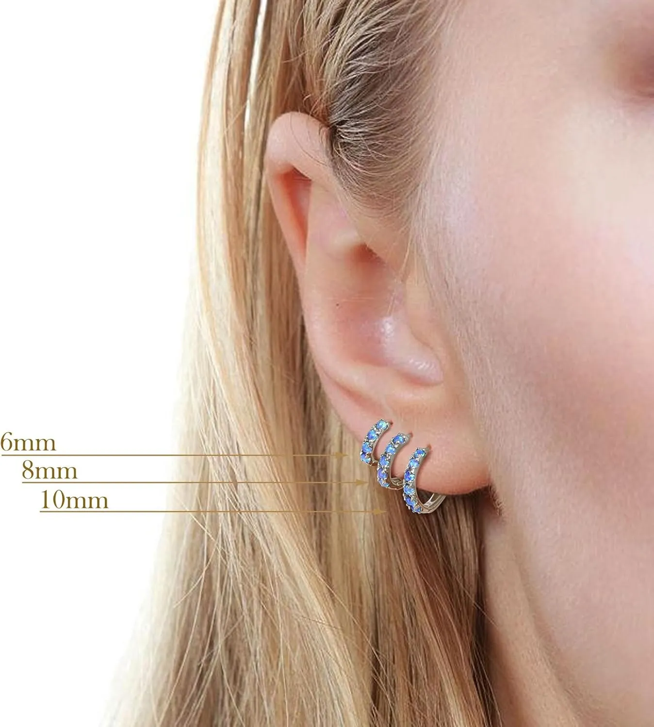 925 Sterling Silver Opal Hoop Earrings White/Blue/Pink/Green Opal Small Gold Plated Hinged Huggie Earrings 6/8/10mm