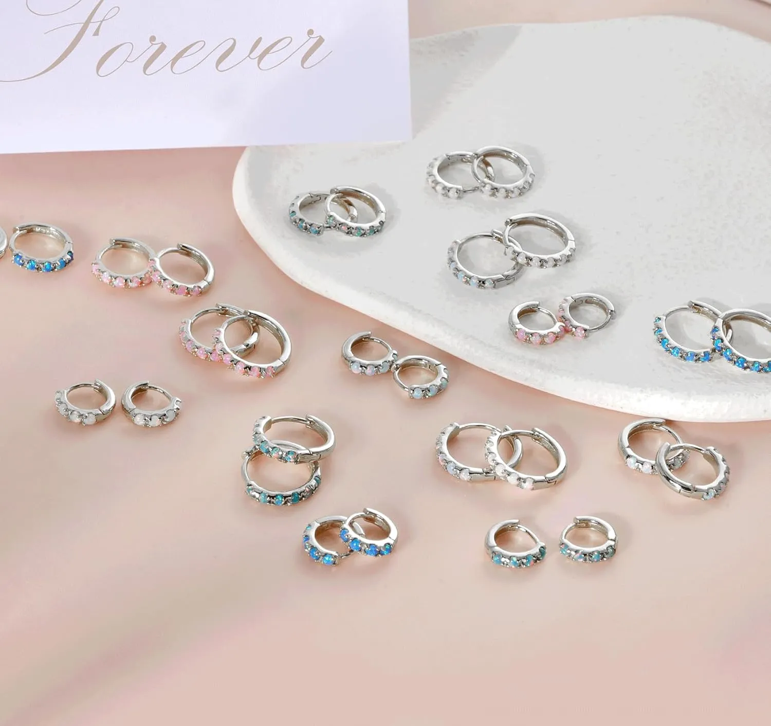 925 Sterling Silver Opal Hoop Earrings White/Blue/Pink/Green Opal Small Gold Plated Hinged Huggie Earrings 6/8/10mm
