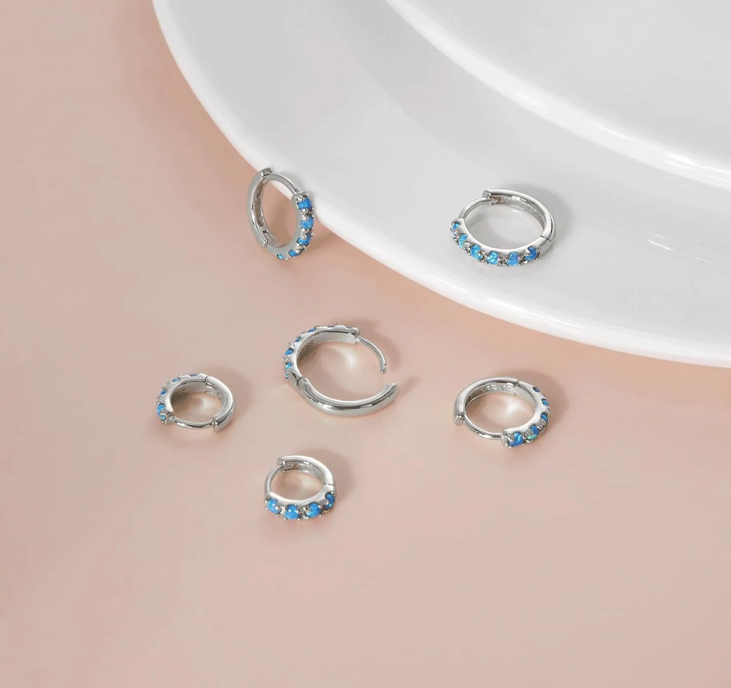 925 Sterling Silver Opal Hoop Earrings White/Blue/Pink/Green Opal Small Gold Plated Hinged Huggie Earrings 6/8/10mm