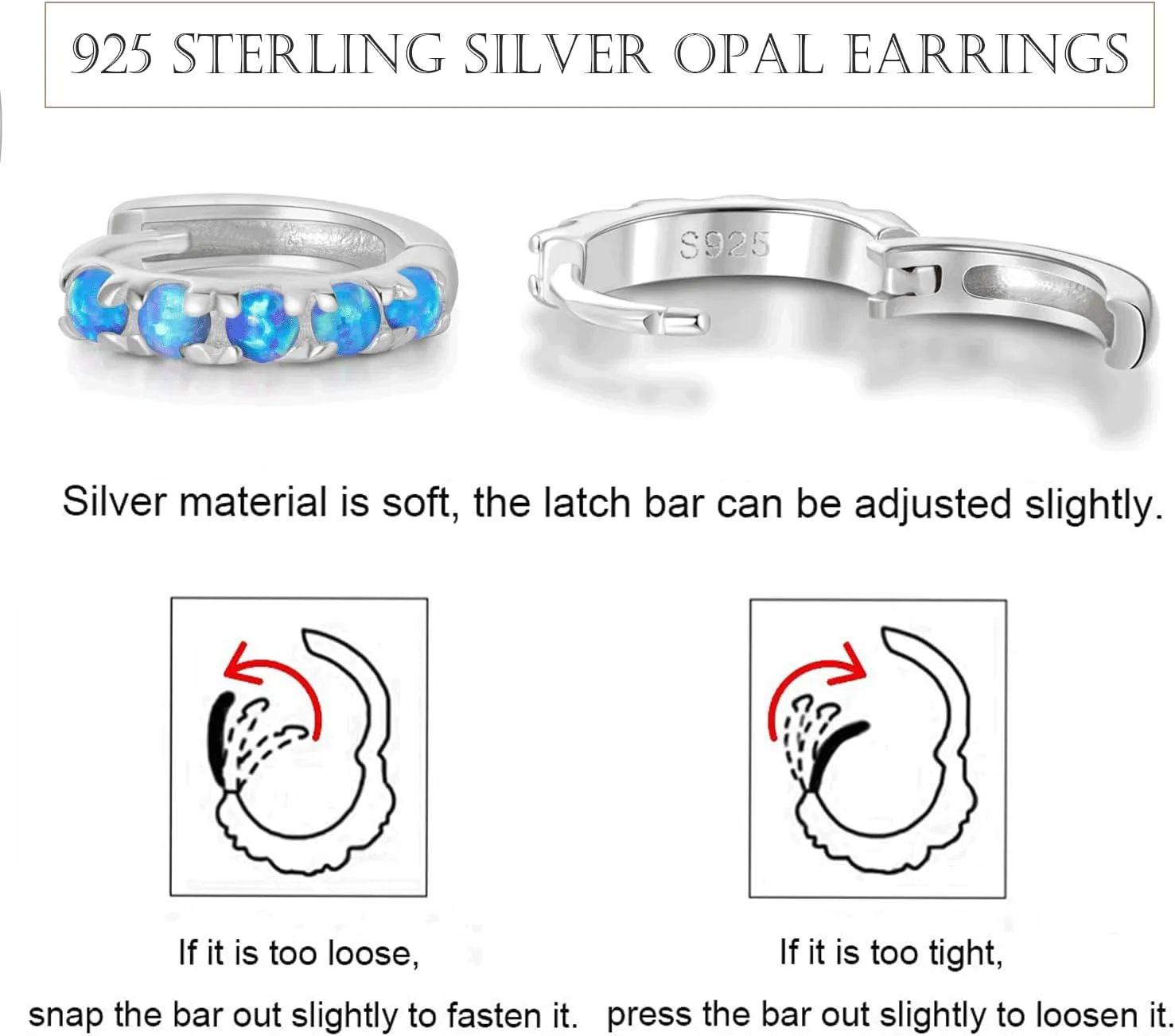 925 Sterling Silver Opal Hoop Earrings White/Blue/Pink/Green Opal Small Gold Plated Hinged Huggie Earrings 6/8/10mm