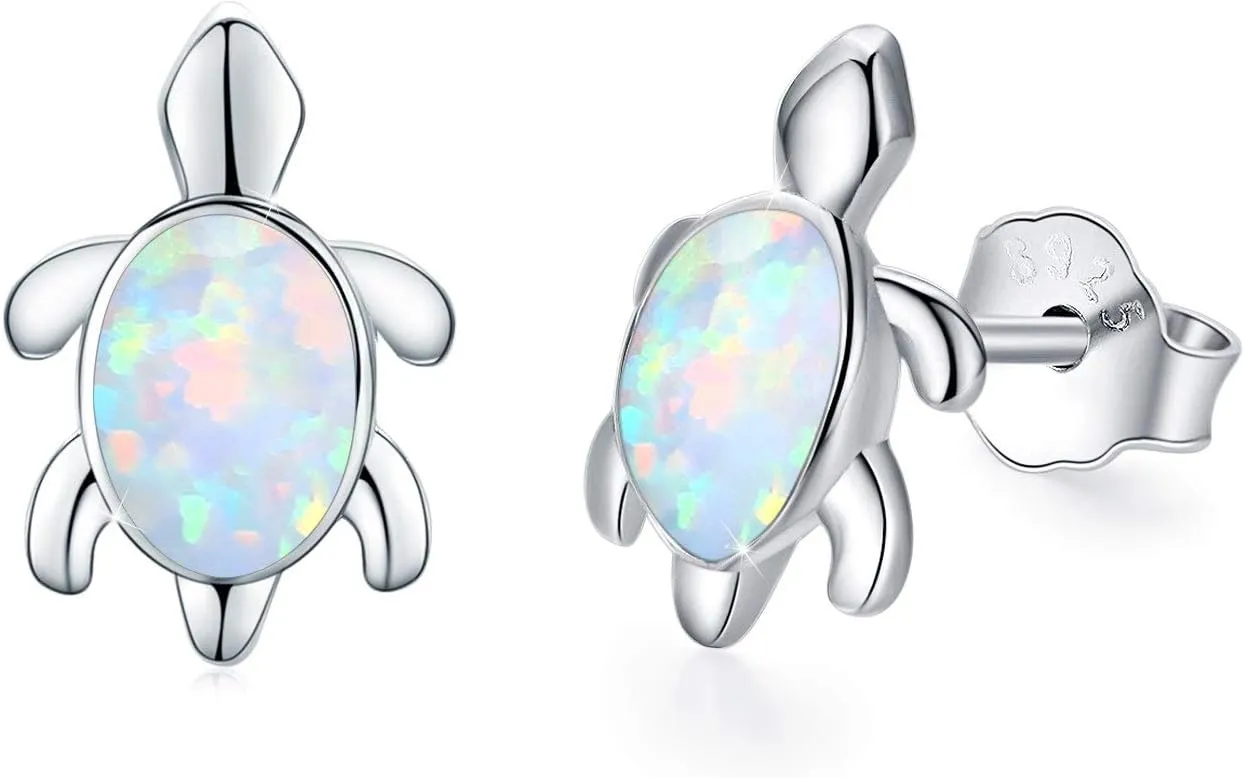 925 Sterling Silver Opal Turtle Earrings for Women - Hypoallergenic Stud Jewelry for Sensitive Ears
