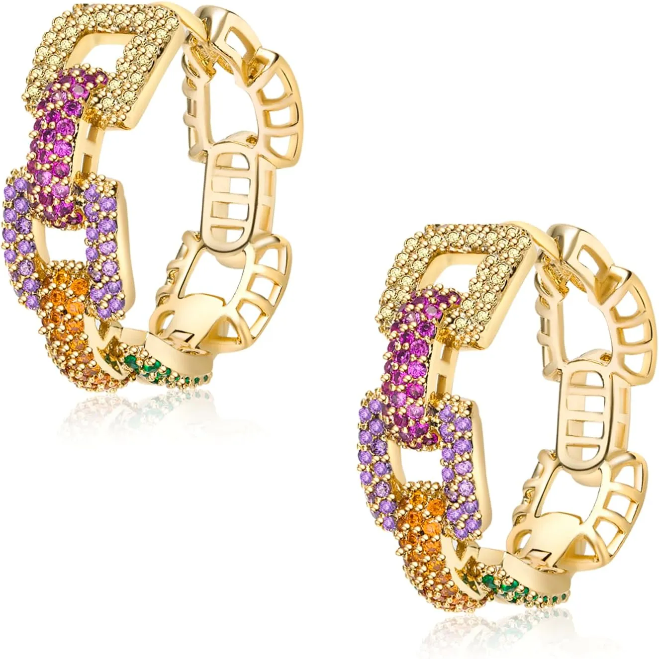 925 Sterling Silver Post Hoop Earrings for Women Multicolored Crystal Cubic Zirconia Chunky Silver Gold Hoop Earrings Fine Jewelry Gifts for Her