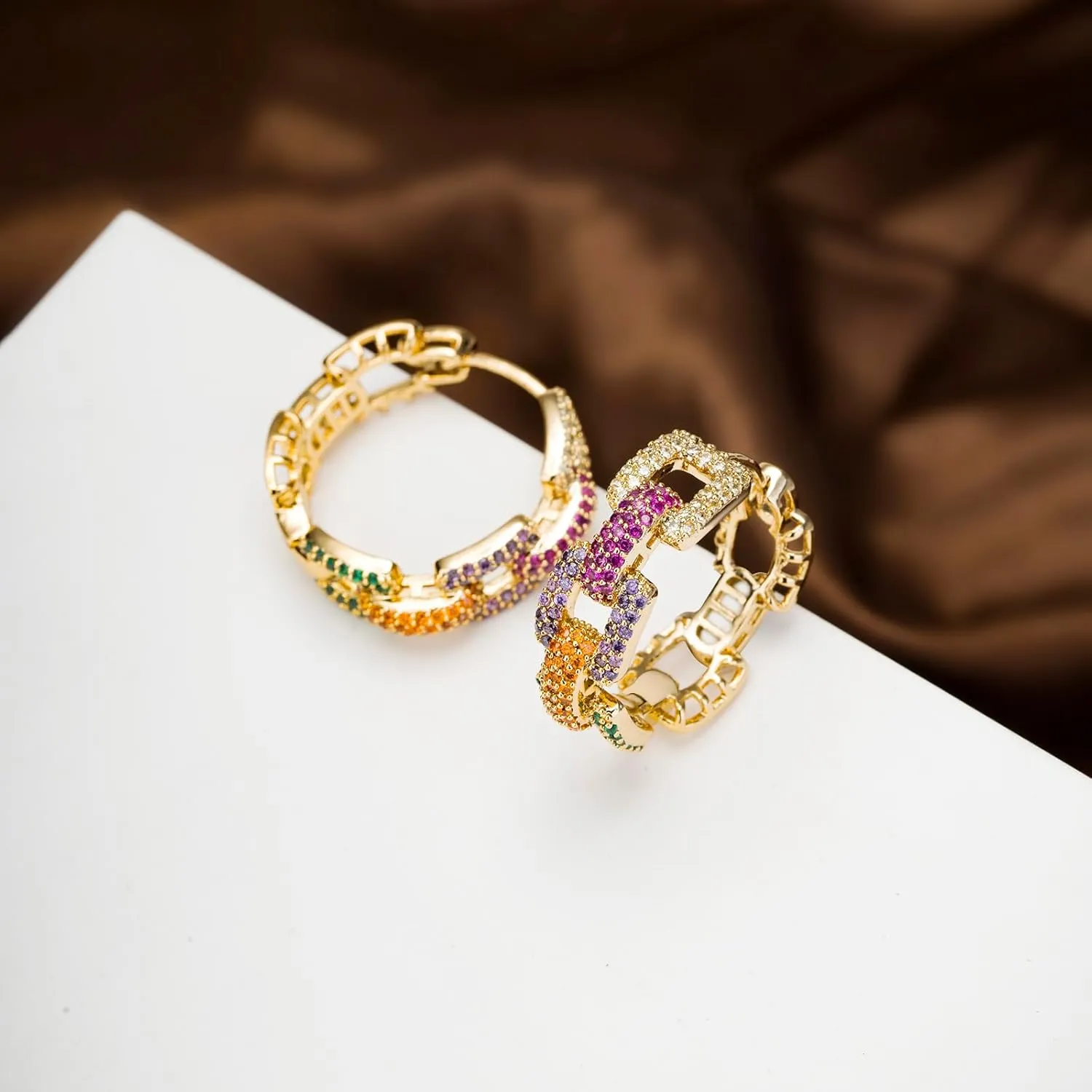 925 Sterling Silver Post Hoop Earrings for Women Multicolored Crystal Cubic Zirconia Chunky Silver Gold Hoop Earrings Fine Jewelry Gifts for Her