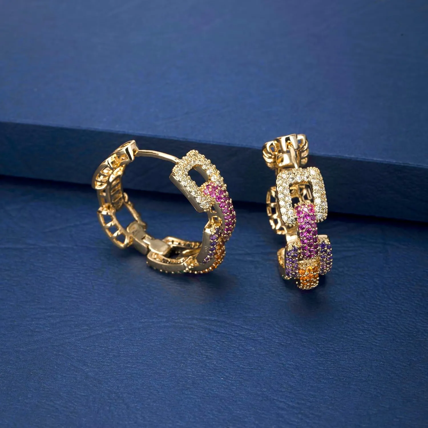 925 Sterling Silver Post Hoop Earrings for Women Multicolored Crystal Cubic Zirconia Chunky Silver Gold Hoop Earrings Fine Jewelry Gifts for Her