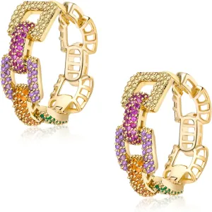 925 Sterling Silver Post Hoop Earrings for Women Multicolored Crystal Cubic Zirconia Chunky Silver Gold Hoop Earrings Fine Jewelry Gifts for Her