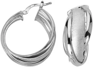 925 Sterling Silver Rhodium Plated 3 Band Ring Criss Religious Faith Cross Hoop Earrings Satin Shiny-Hoop Earring for Women and Men