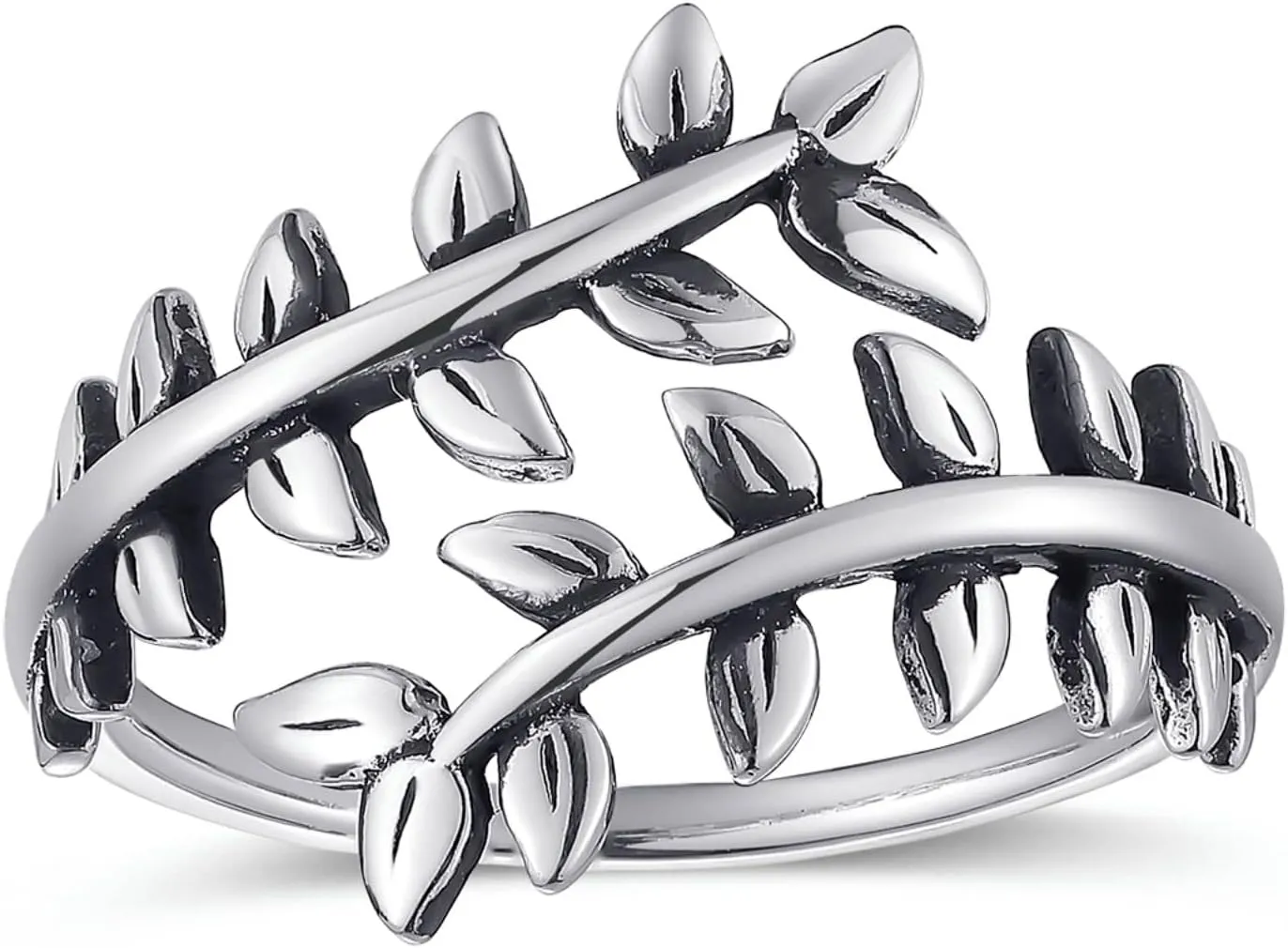 925 Sterling Silver Rings Adjustable Leaf Ring Stackable Rings Vintage Statement Feather Ring for Women & Men