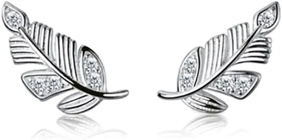 925 Sterling Silver Small Leaf Stud Earrings for Women Teens CZ Leaf Stud Earrings Hypoallergenic