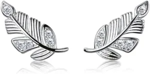 925 Sterling Silver Small Leaf Stud Earrings for Women Teens CZ Leaf Stud Earrings Hypoallergenic