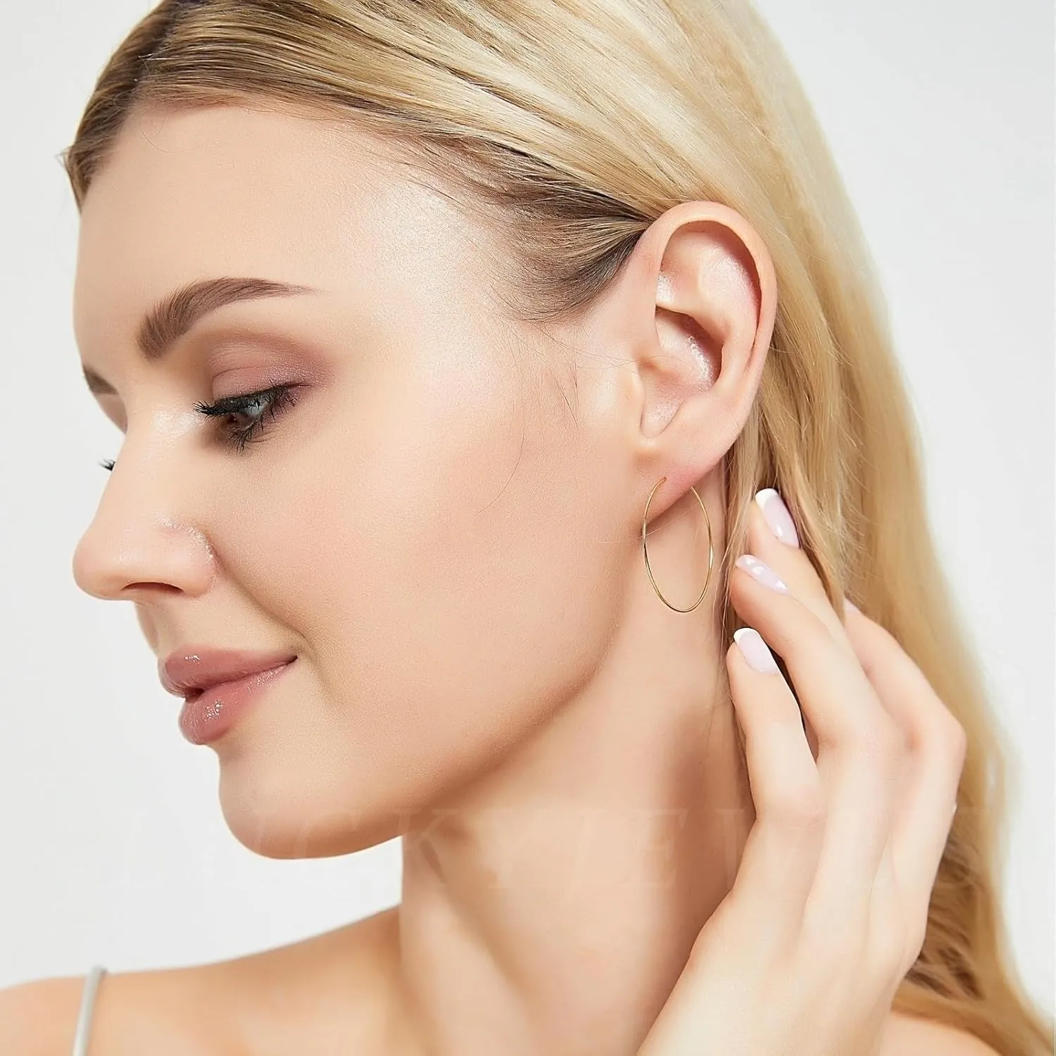 925 Sterling Silver Thin Gold Hoop Earrings,14K Gold Plated Simple Everyday Earrings, Medium Hoop Earrings for Women
